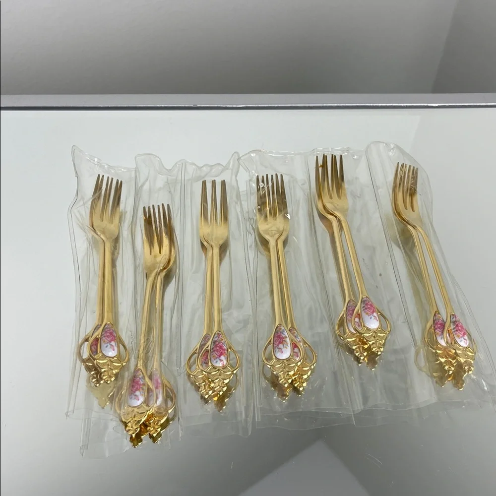 Gorham Gold and Pink Flatware Set of 12
